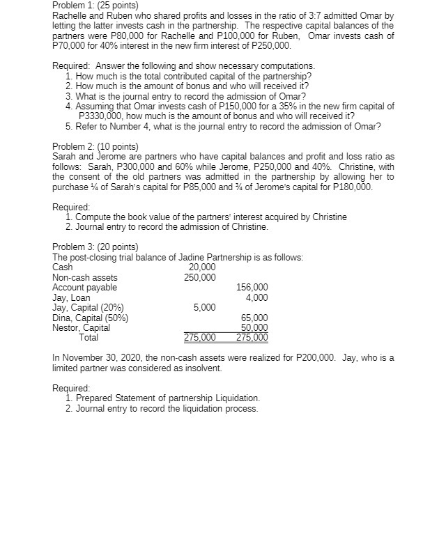 Problem 1: (25 points) Rachelle and Ruben who
