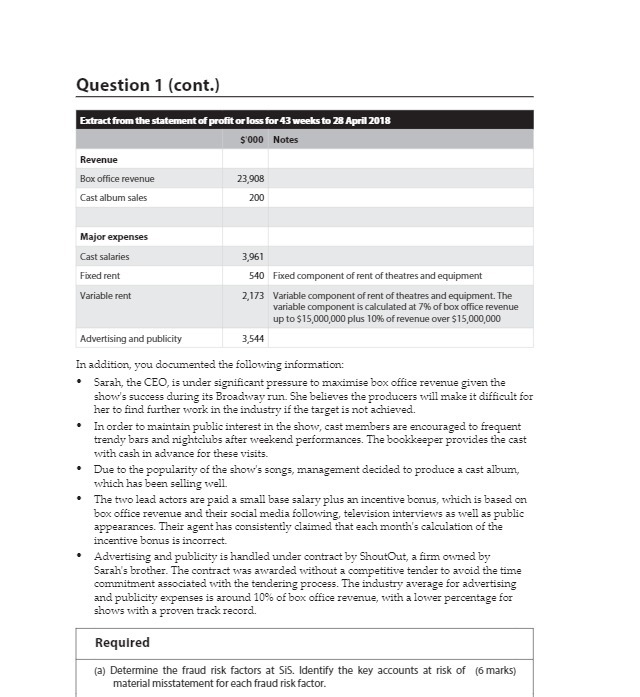 Question 1 (cont.) Extract from the statement of
