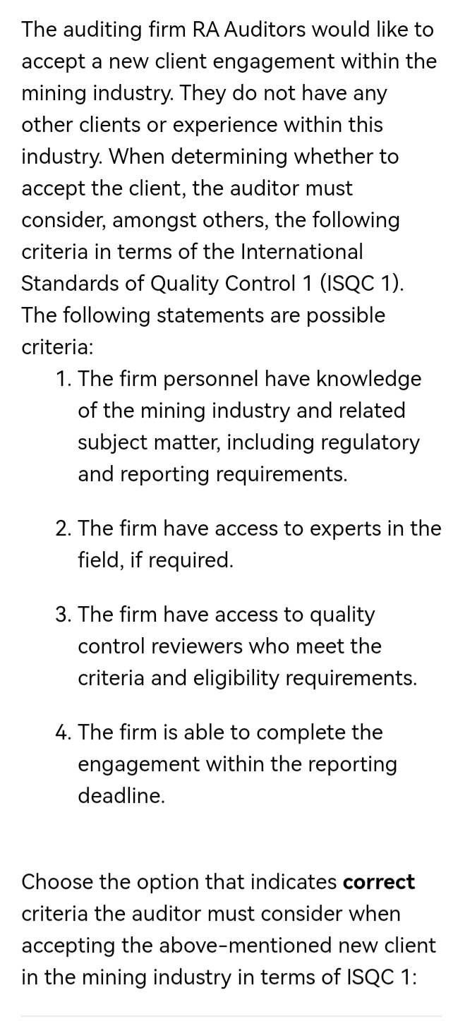 The auditing firm RA Auditors would like to