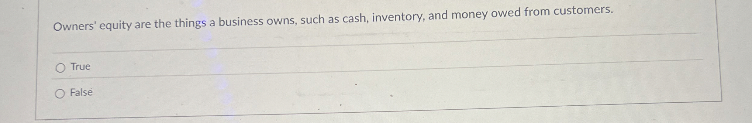 Owners' equity are the things a business owns,