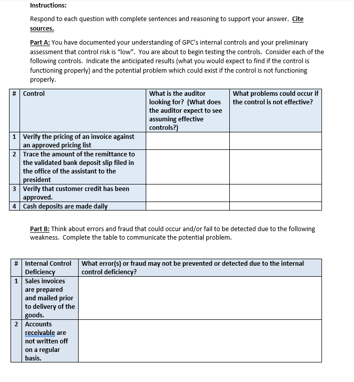 Part C: You will use audit sampling to test the