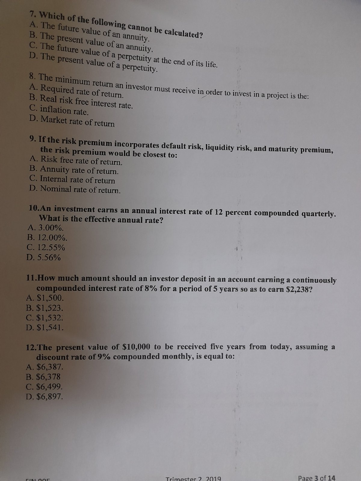 Section A 12 Multiple Choice Questions; Answer