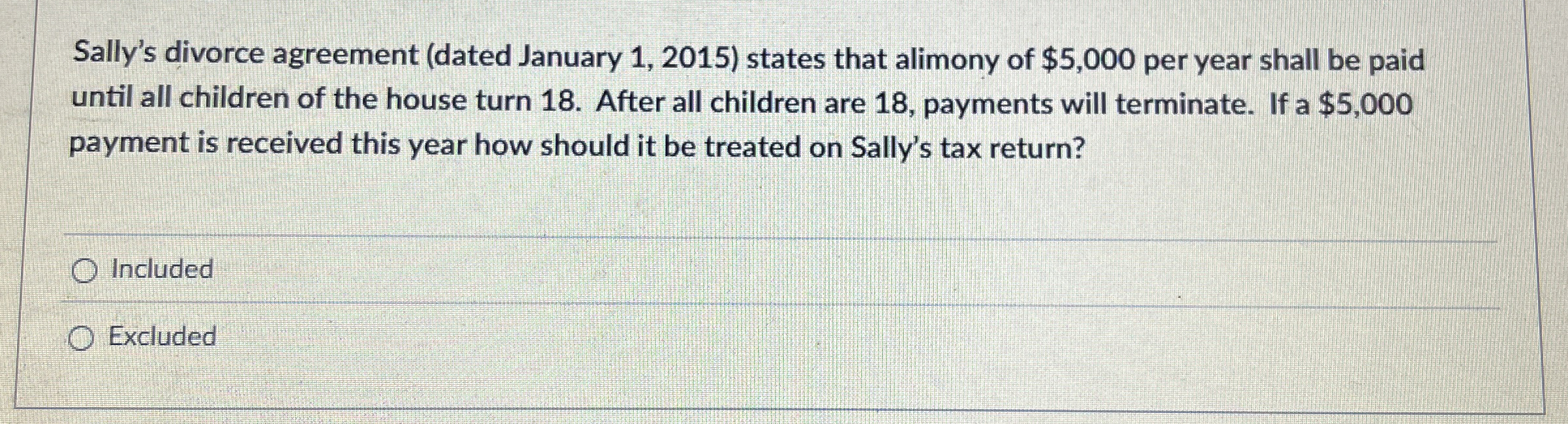 Sally's divorce agreement ( dated January 1 , 2 0