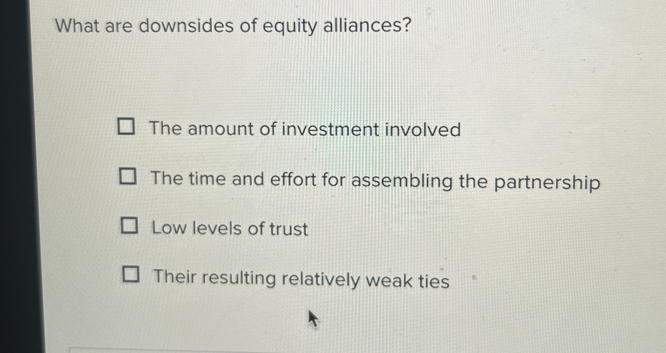 What are downsides of equity alliances? The
