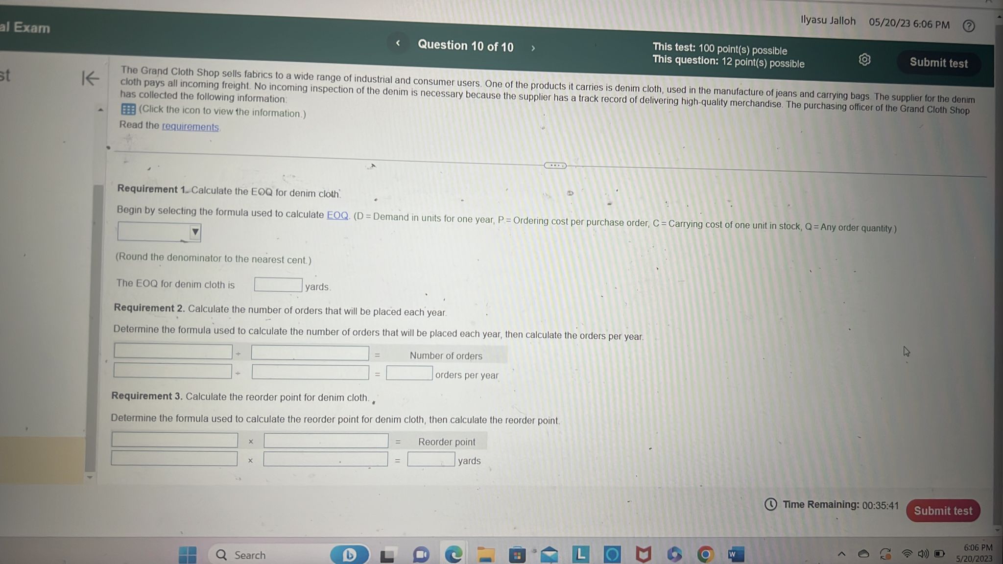 PLEASE SHOW ALL WORK!!!! Ilyasu Jalloh 05/20/23