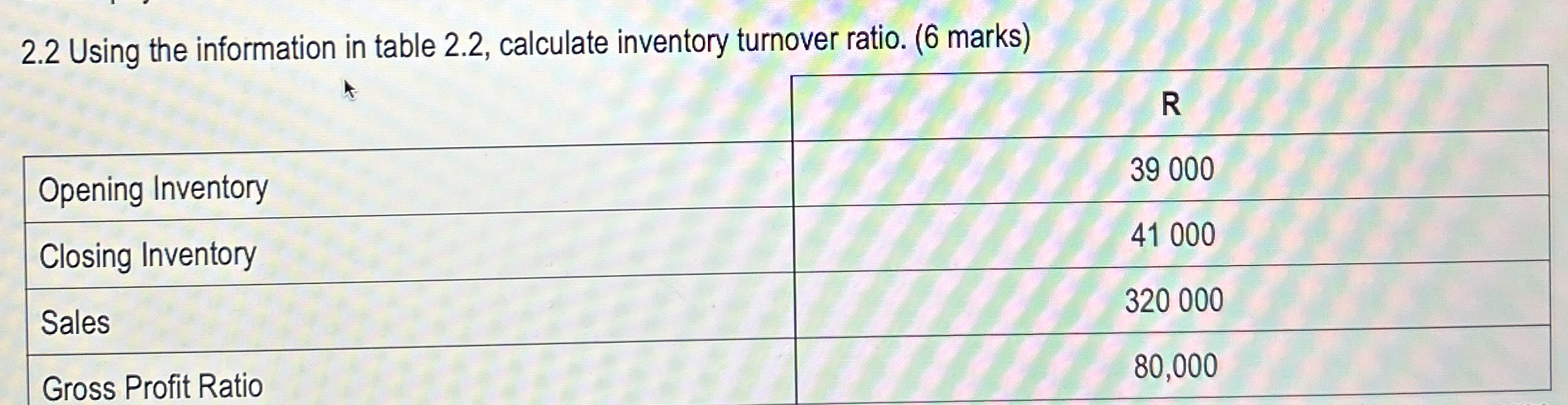 2 . 2 Using the information in table 2 . 2 ,