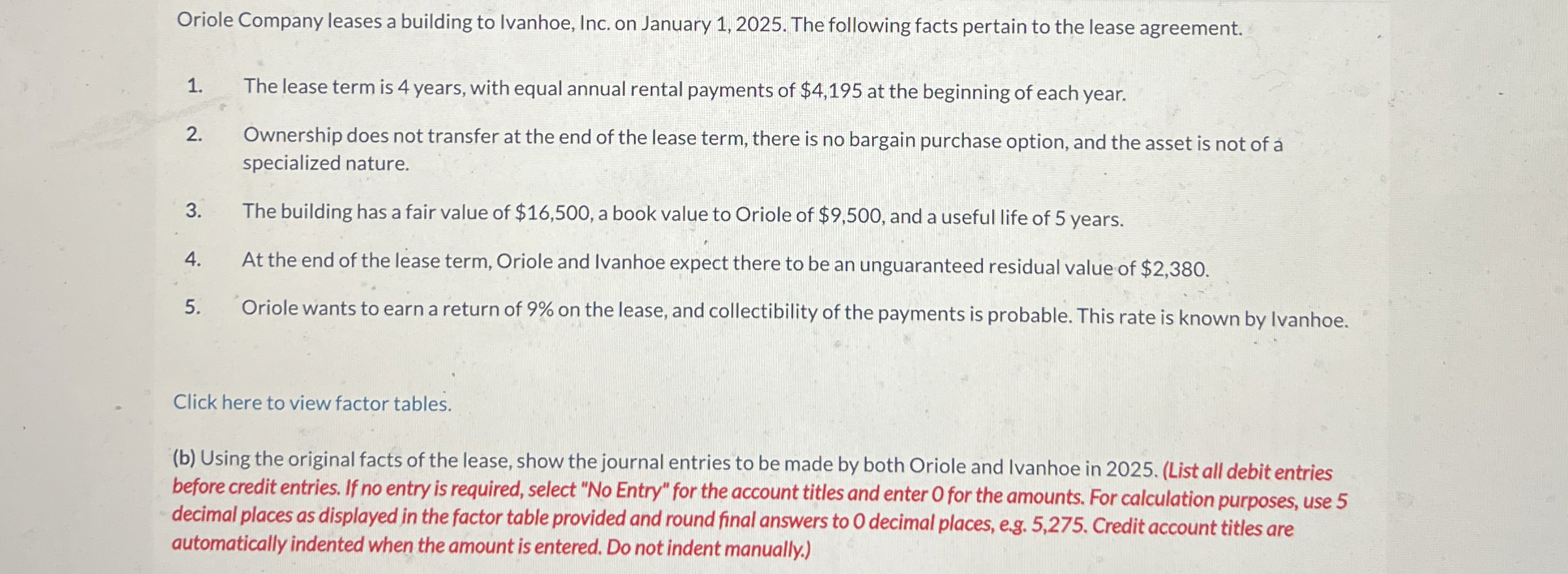 Oriole Company leases a building to Ivanhoe, Inc.