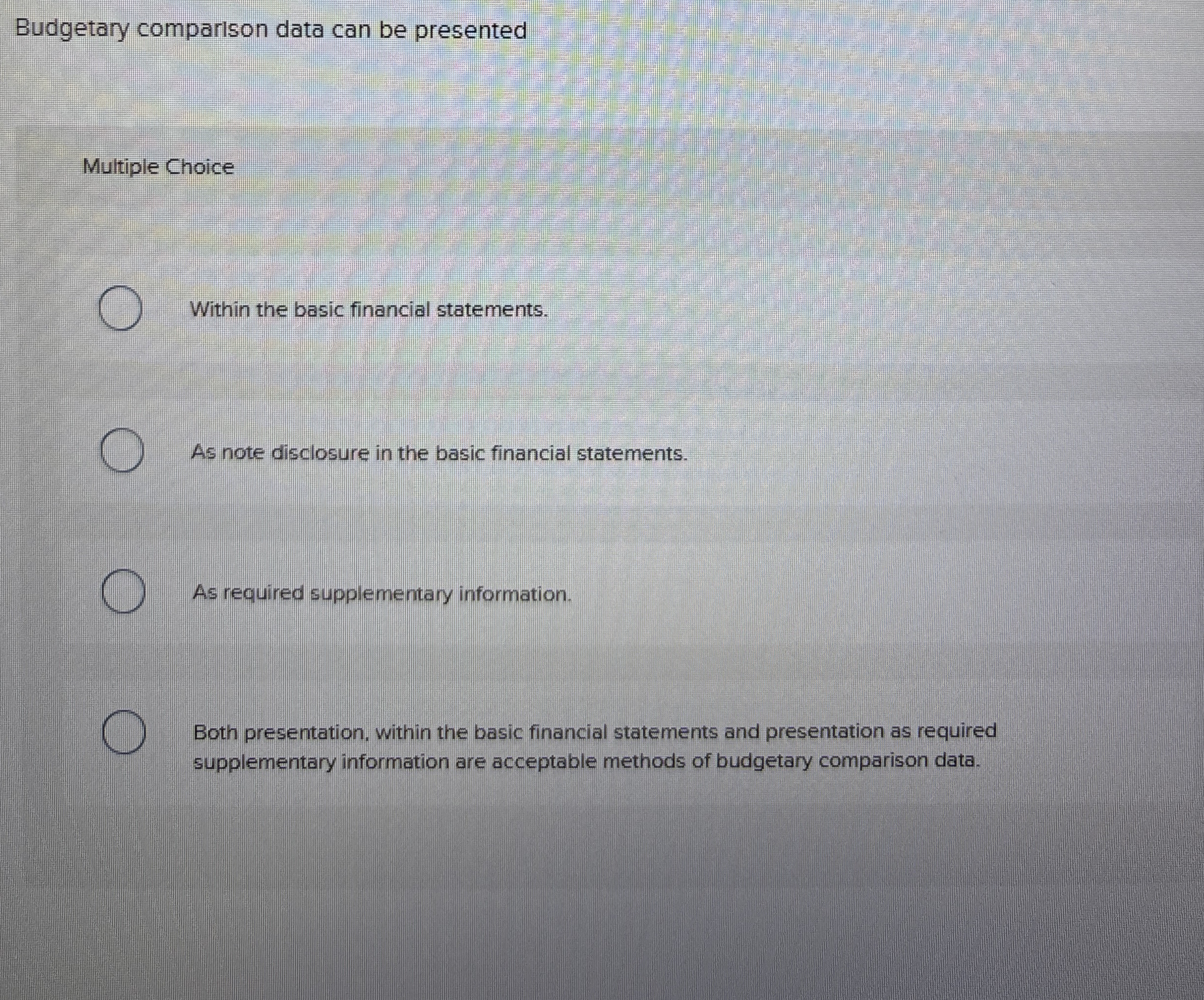 Budgetary comparison data can be presented