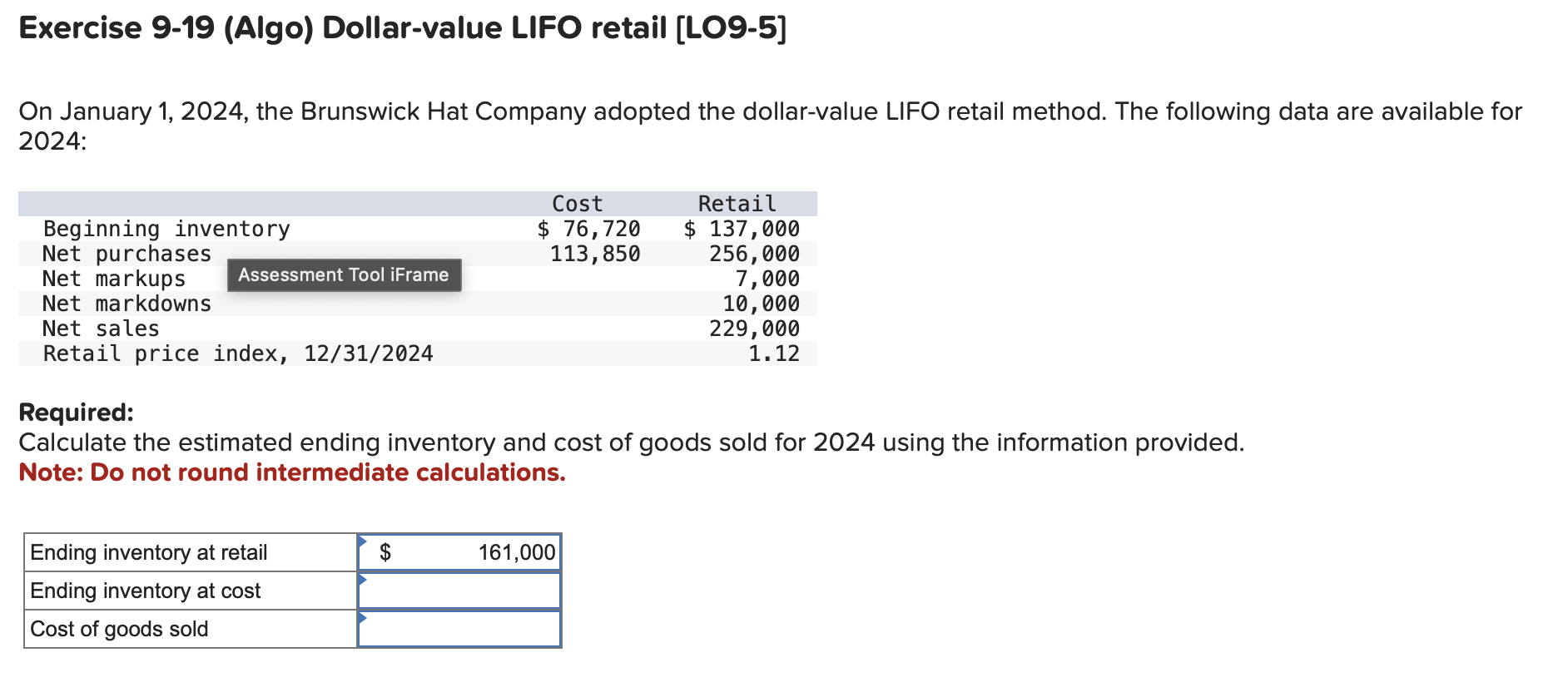 Exercise 9 - 1 9 ( Algo ) Dollar - value LIFO