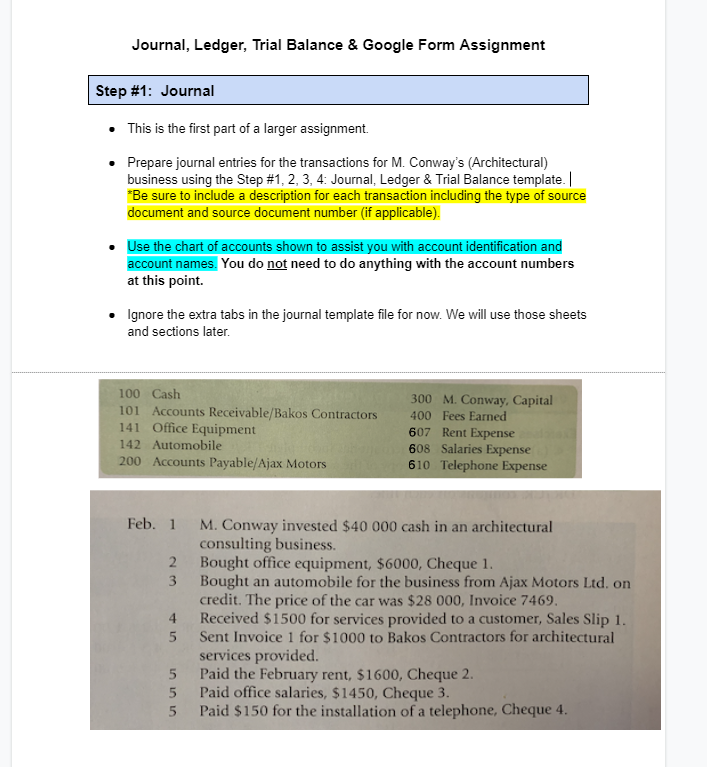 Journal, Ledger, Trial Balance & Google Form