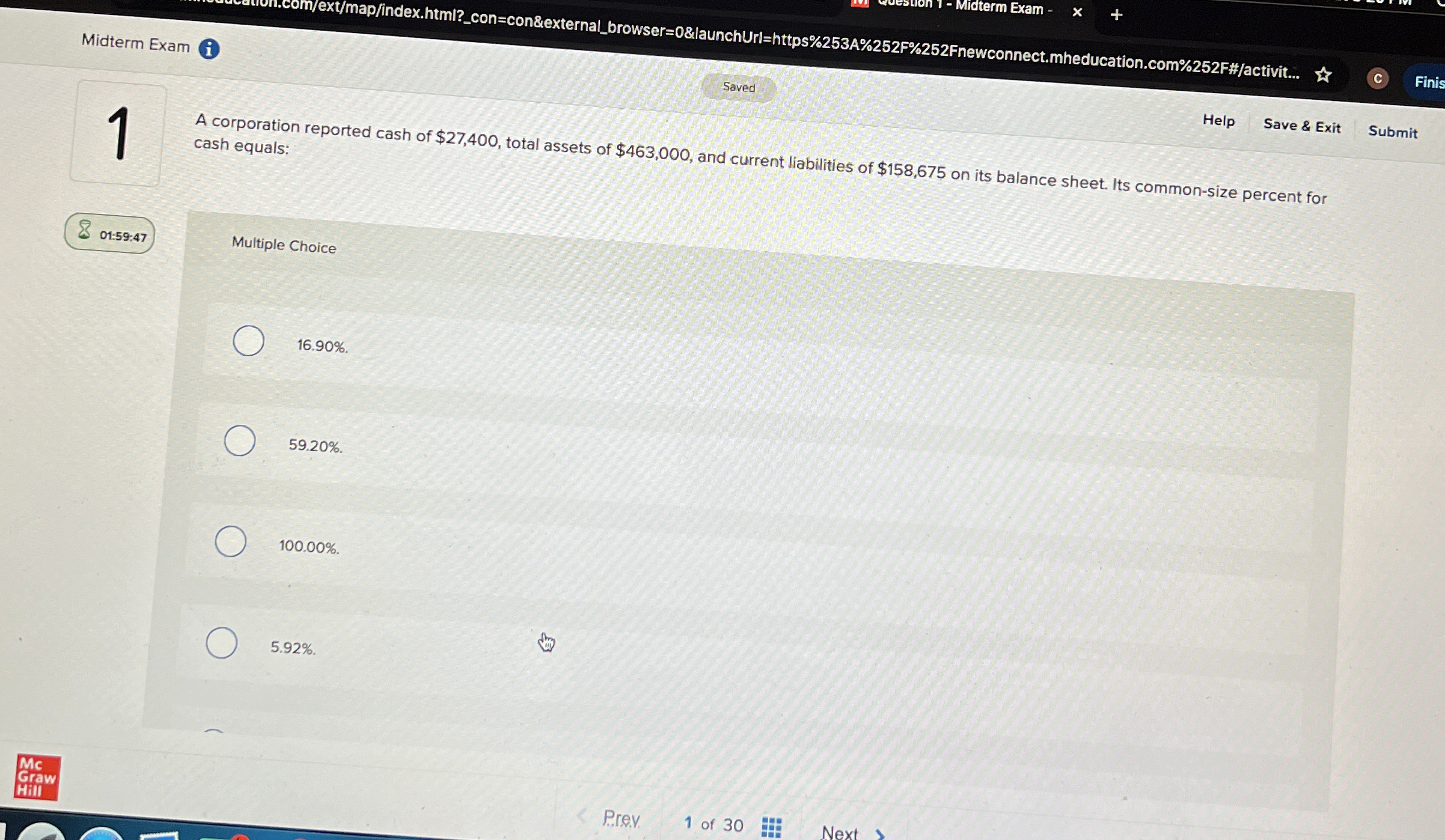 Midterm Exam i Saved Help Save & Exit Submit 7 A