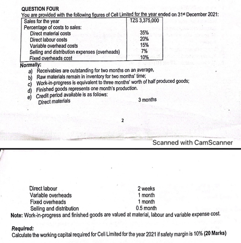 QUESTION FOUR You are provided with the following
