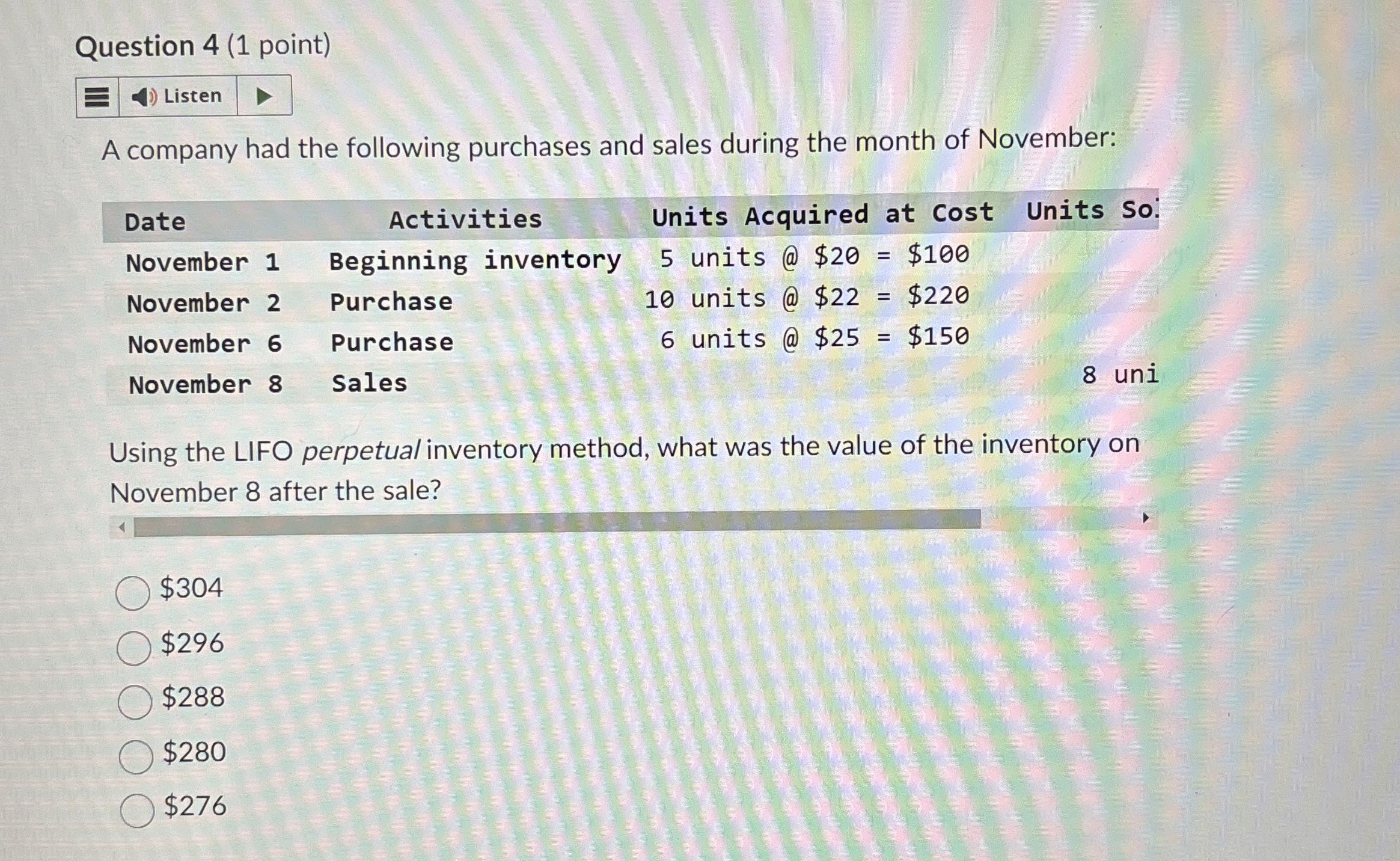Question 4 ( 1 point ) A company had the