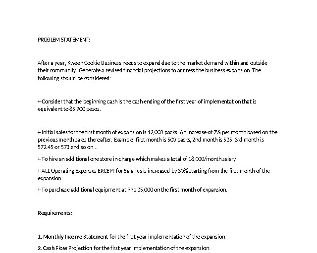 PROBLEM STATEMENT: After a year, Kween Cookie