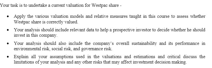 Your task is to undertake a current valuation for