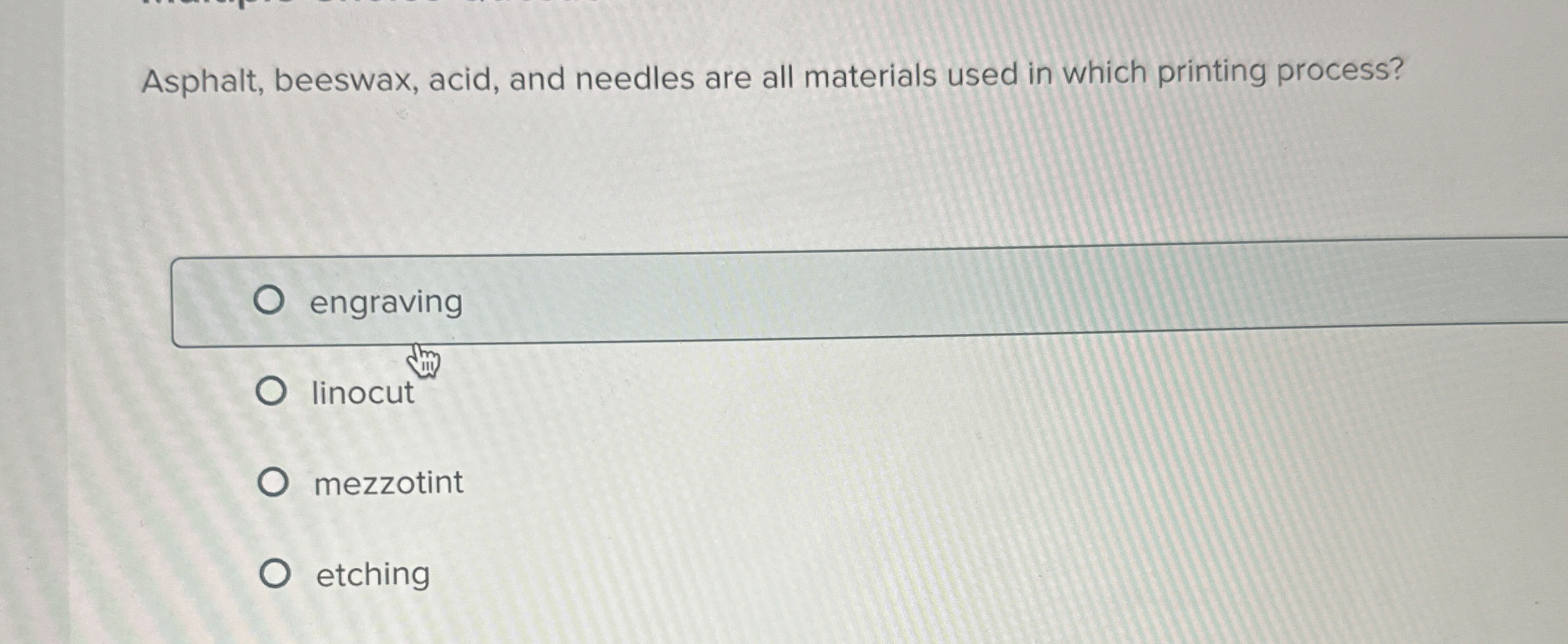 Asphalt, beeswax, acid, and needles are all