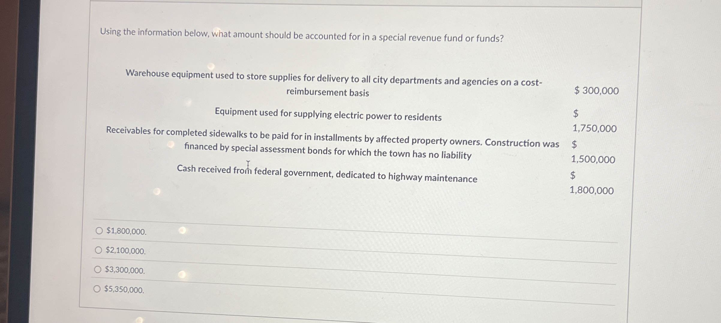 Using the information below, what amount should