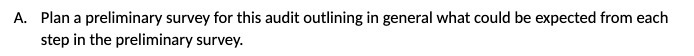 A. Plan a preliminary survey for this audit