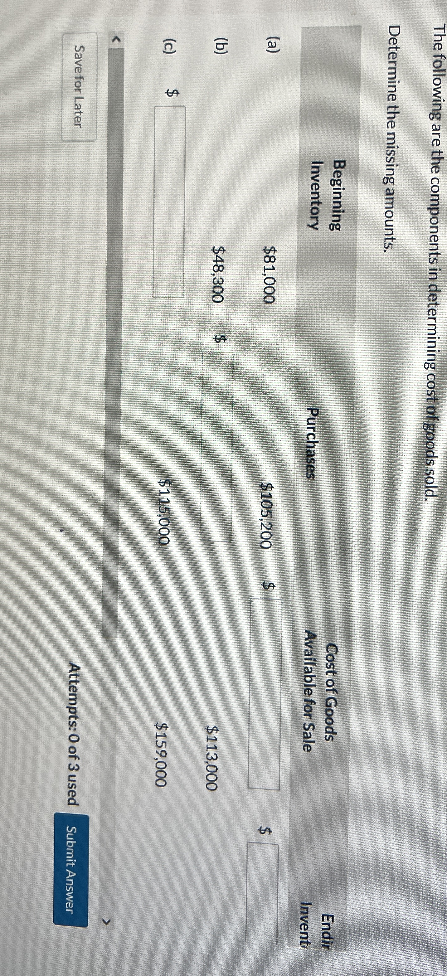 The following are the components in determining