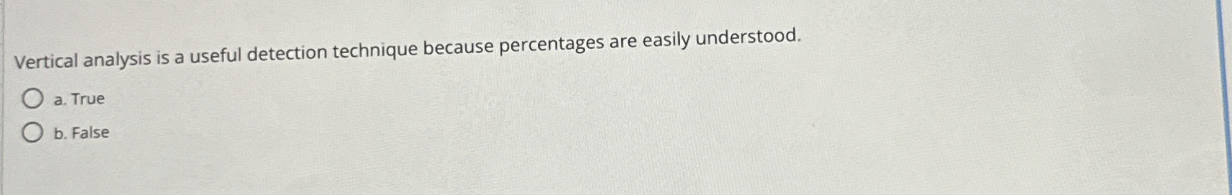 Vertical analysis is a useful detection technique