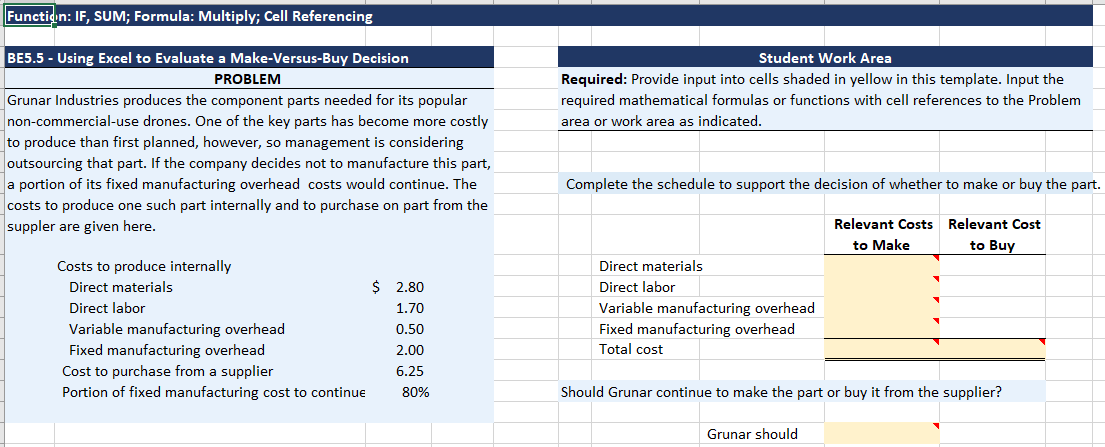 min: IF, SUM; Formula: Multiply; Cell Referencing