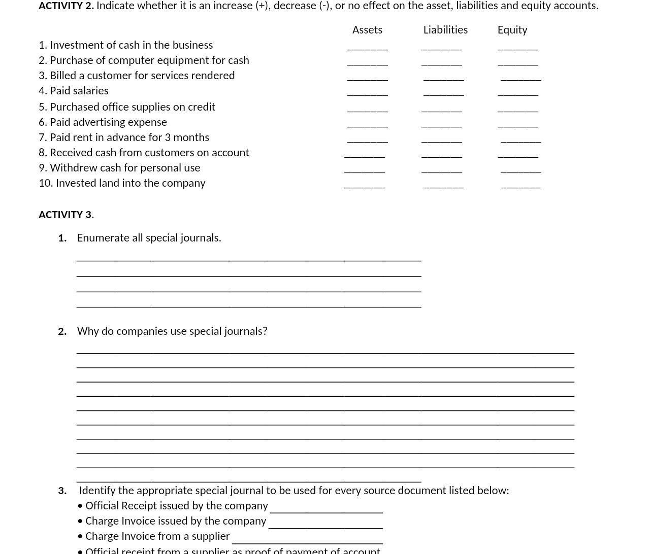 ACTIVITY 2. Indicate whether it is an increase