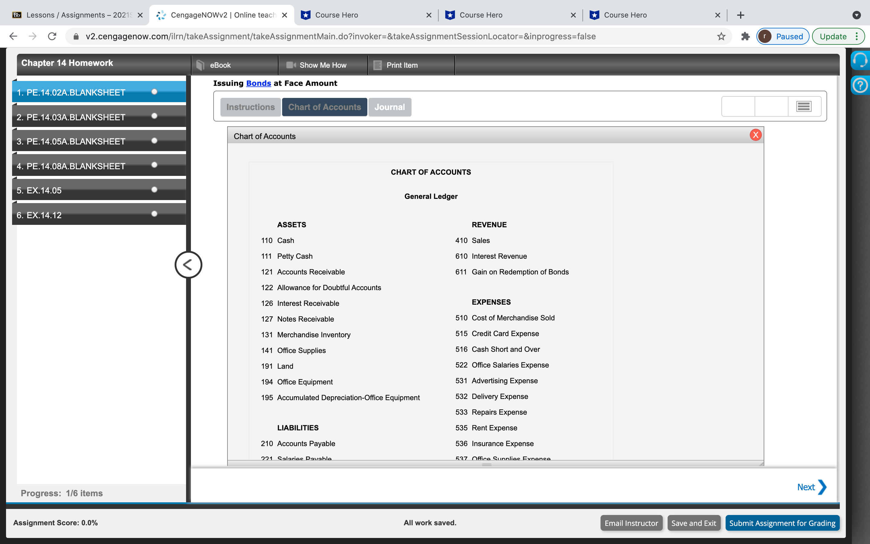 Chapter 14 Homework Q(1) Bb Lessons / Assignments