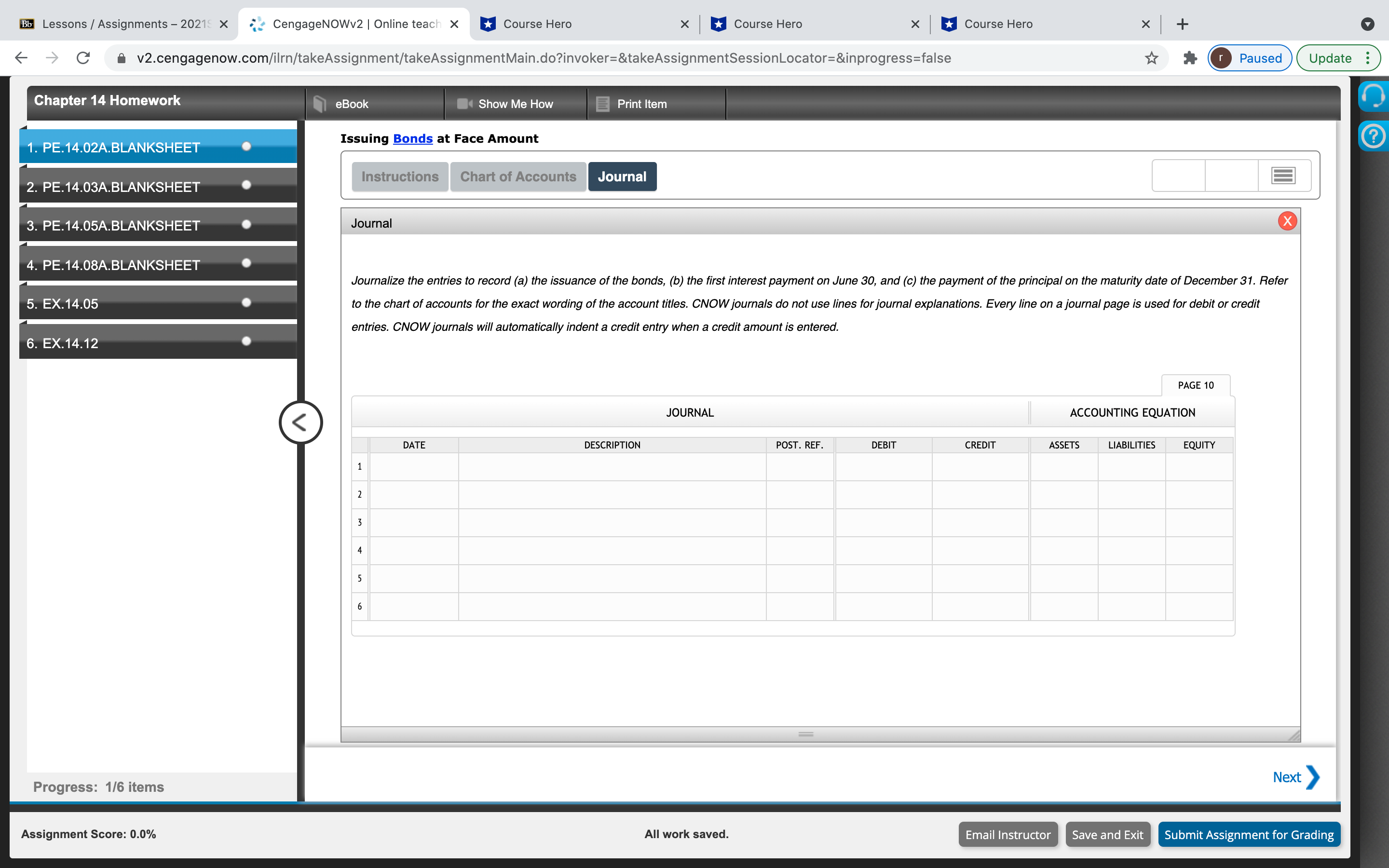 Chapter 14 Homework Q(1) Bb Lessons / Assignments