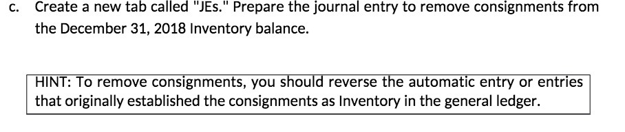 c. Create a new tab called "JEs." Prepare the