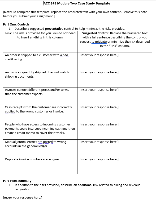 ACC 676 Module Two Case Study Guidelines and