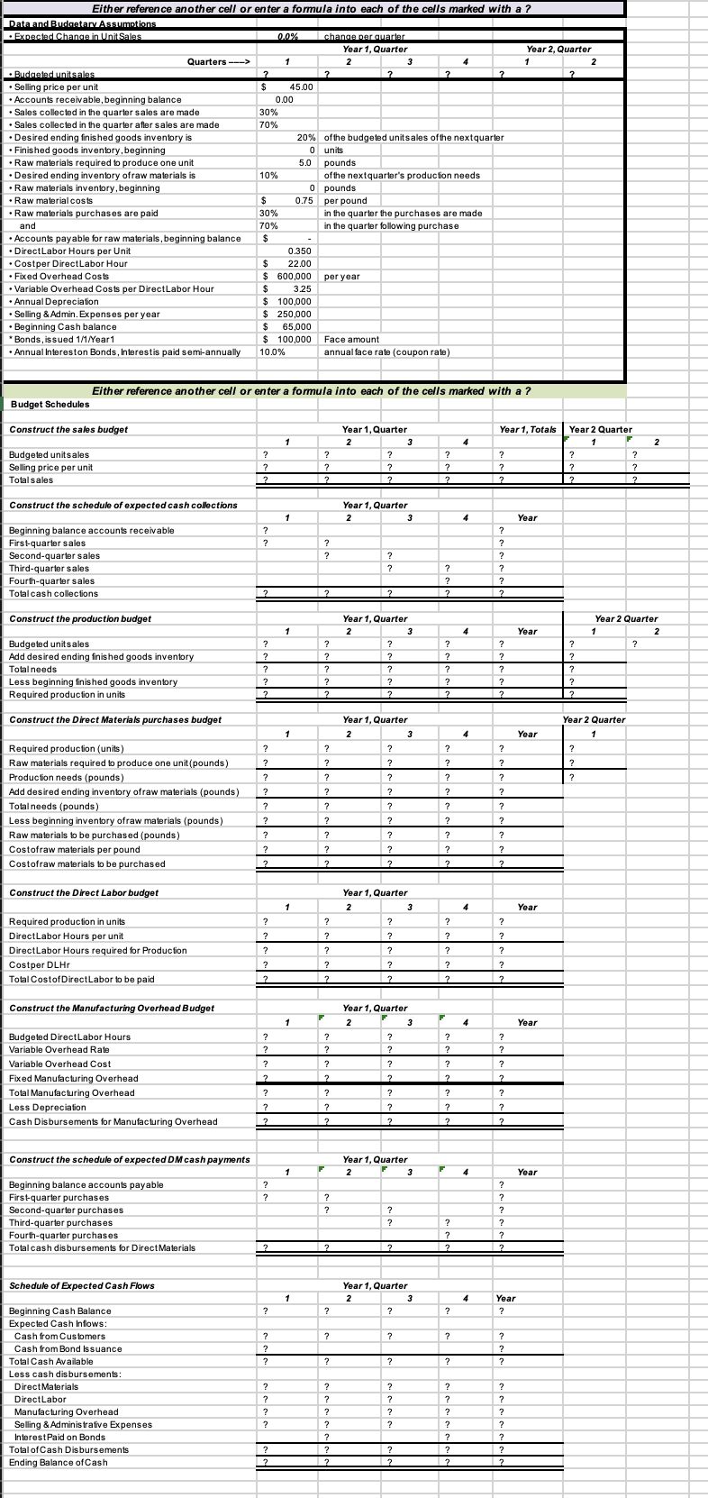 Either reference another cell or enter a formula