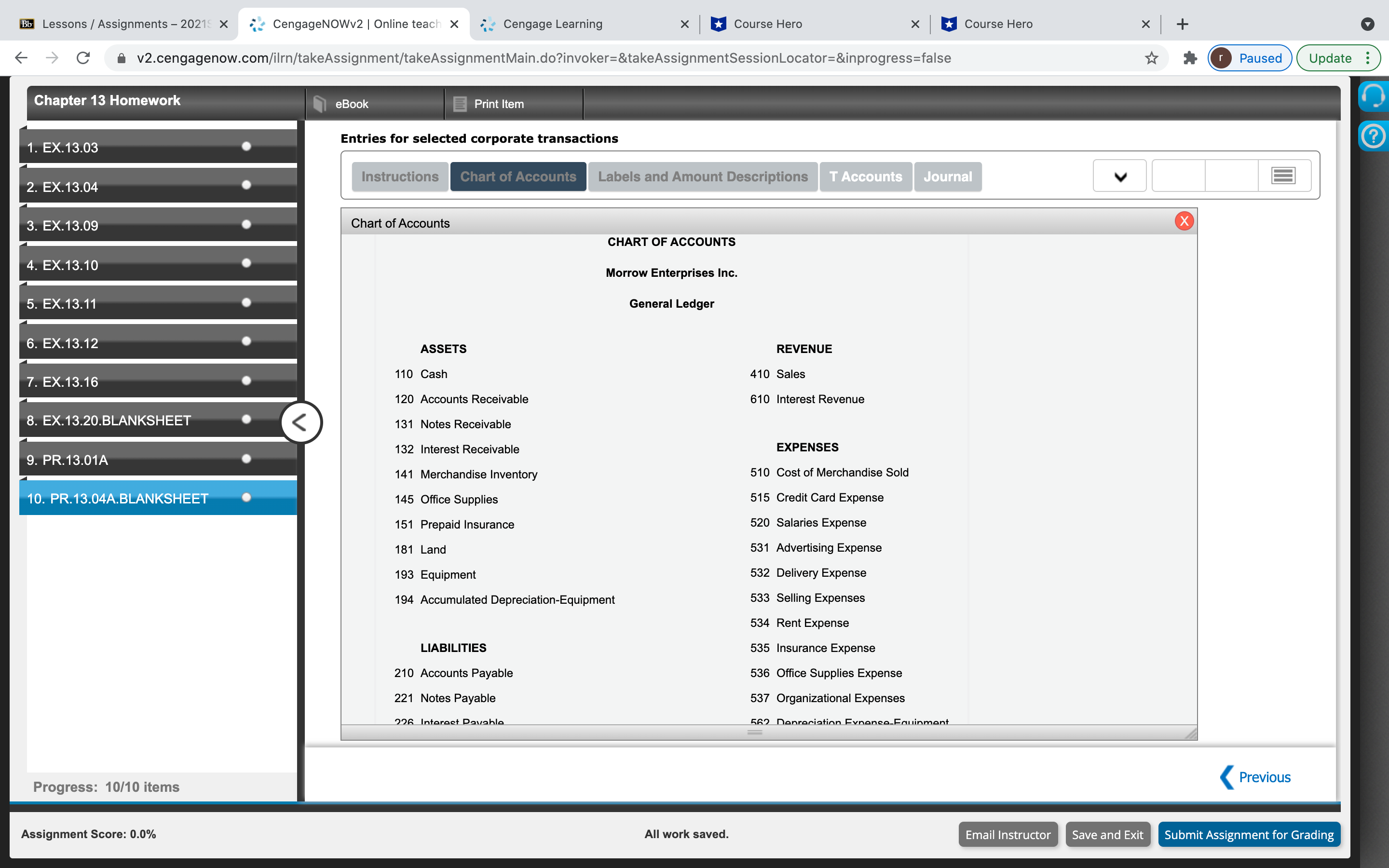 Chapter 13 Homework Q(10) Bb Lessons /