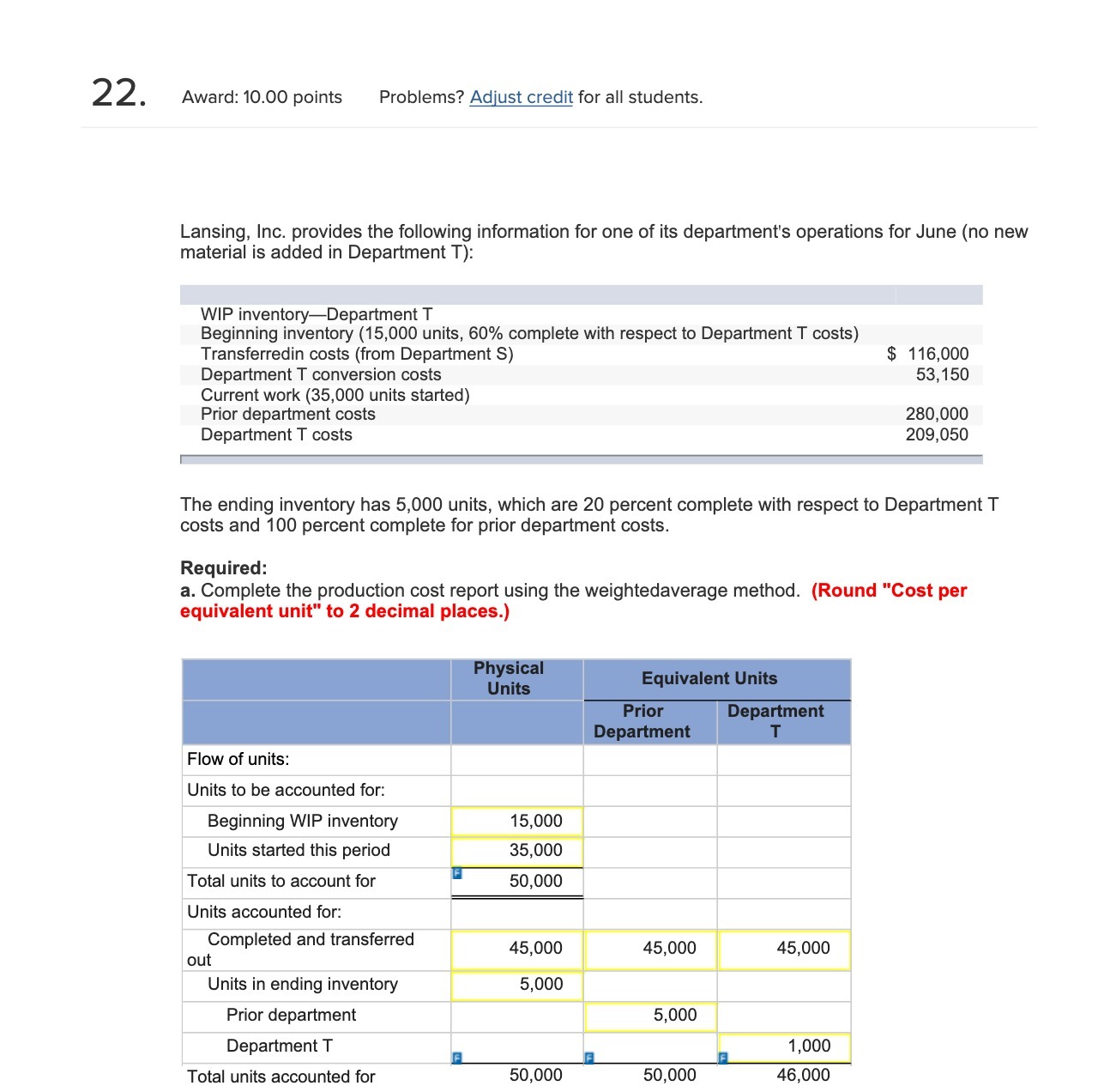 22. Award: 10.00 points Problems? Adiust credit