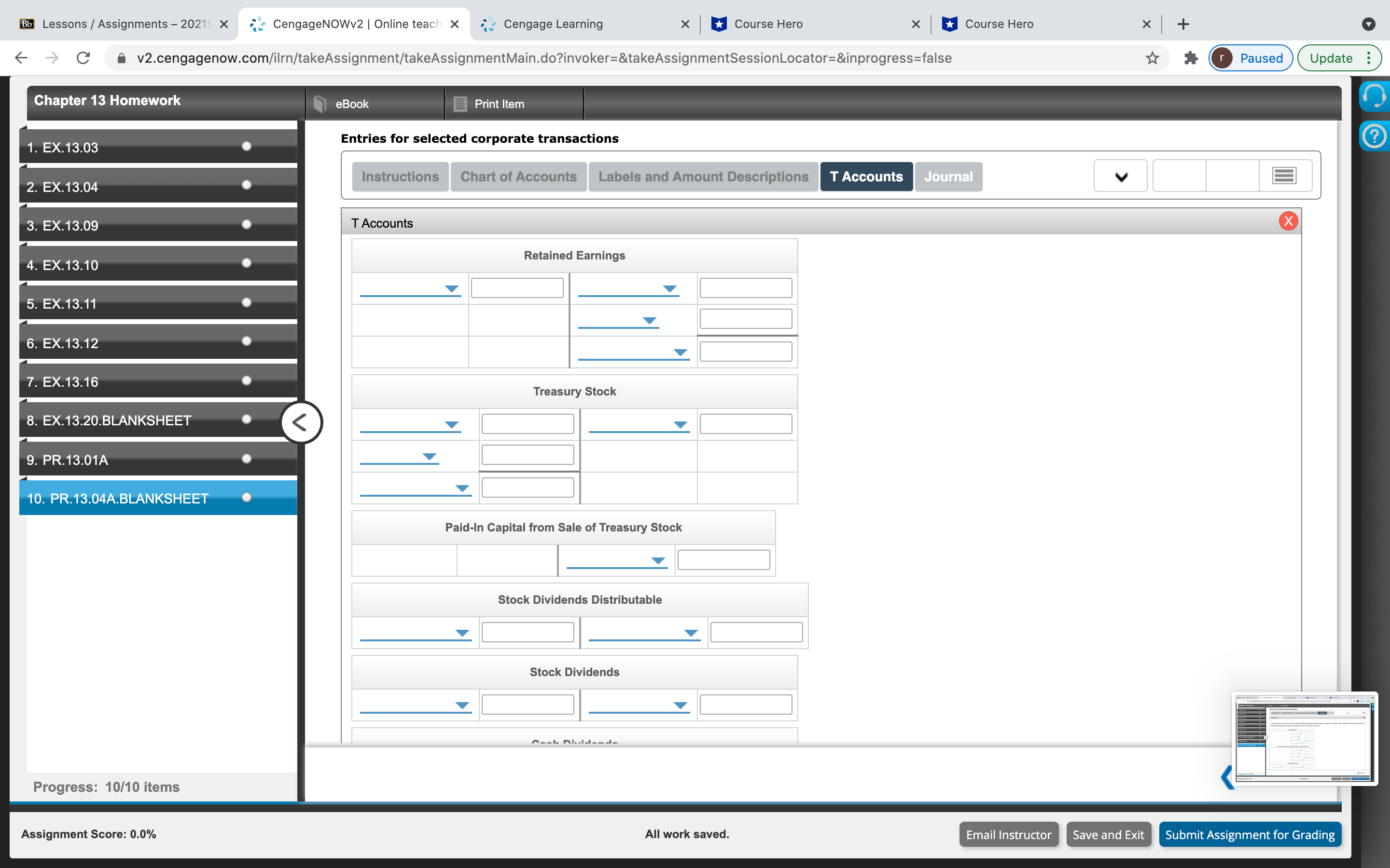 Chapter 13 Homework Q(10) Bb Lessons /