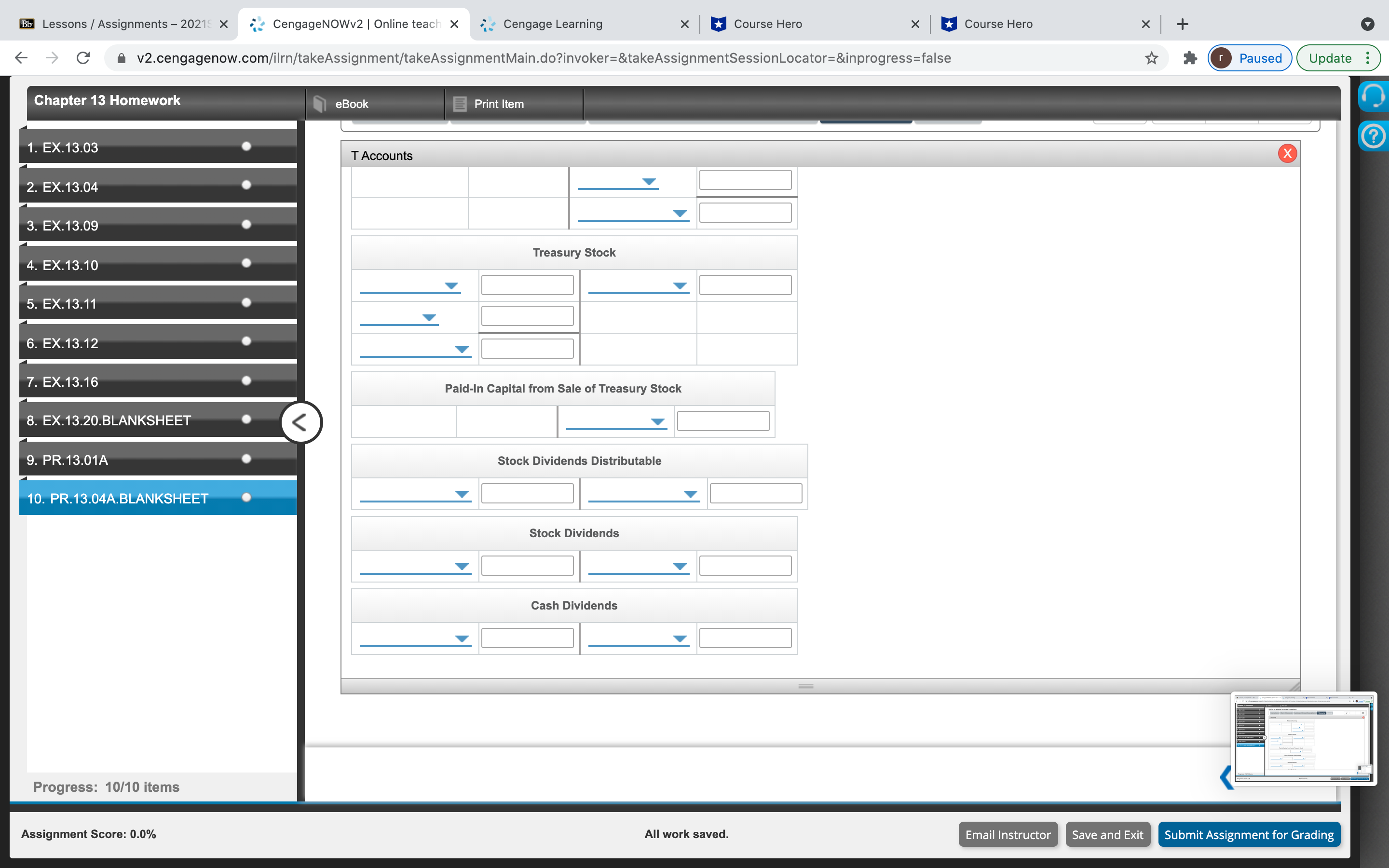 Chapter 13 Homework Q(10) Bb Lessons /