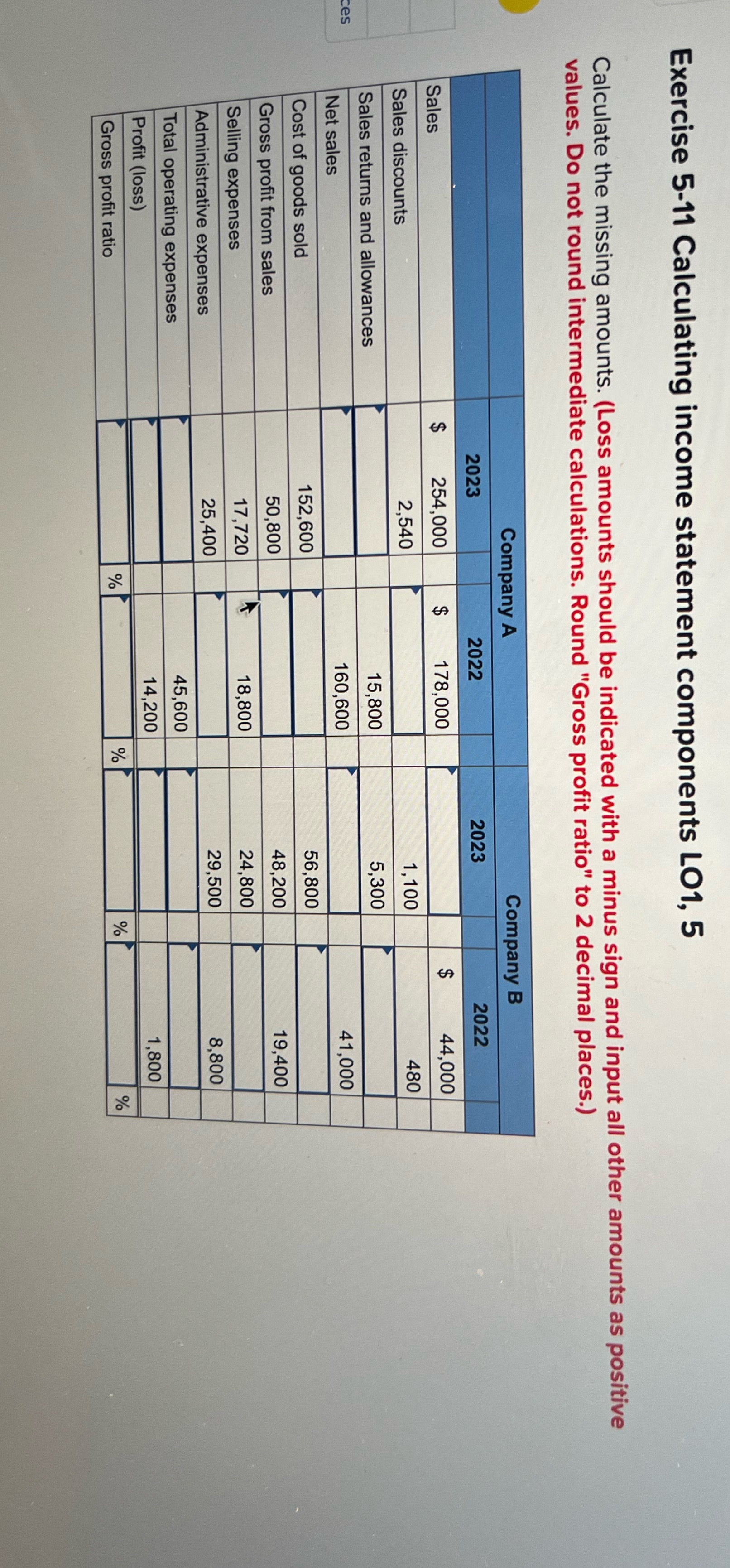 Accounting Exercise 5-11 Calculating income