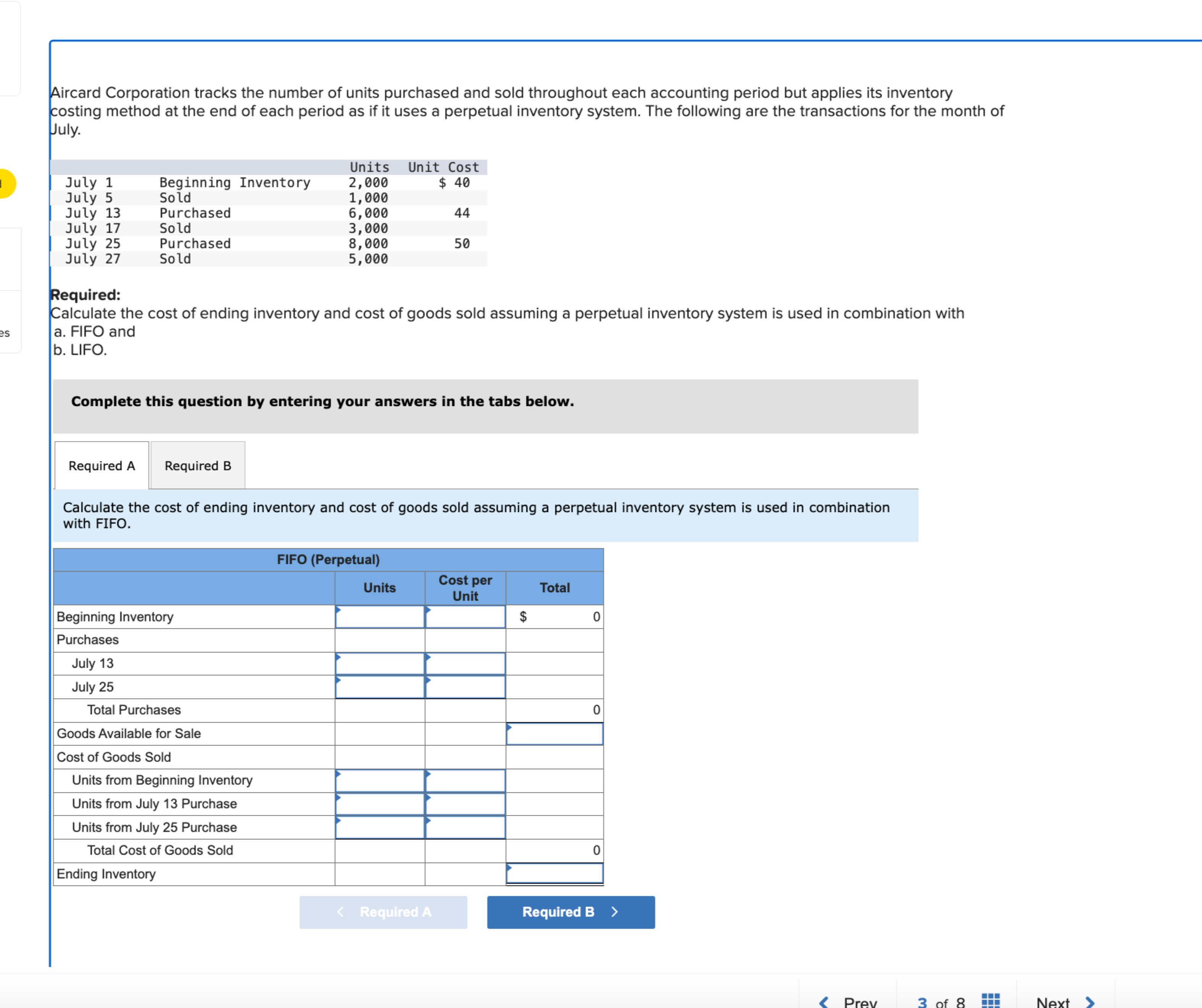 solve for FIFO & LIFO. thank you