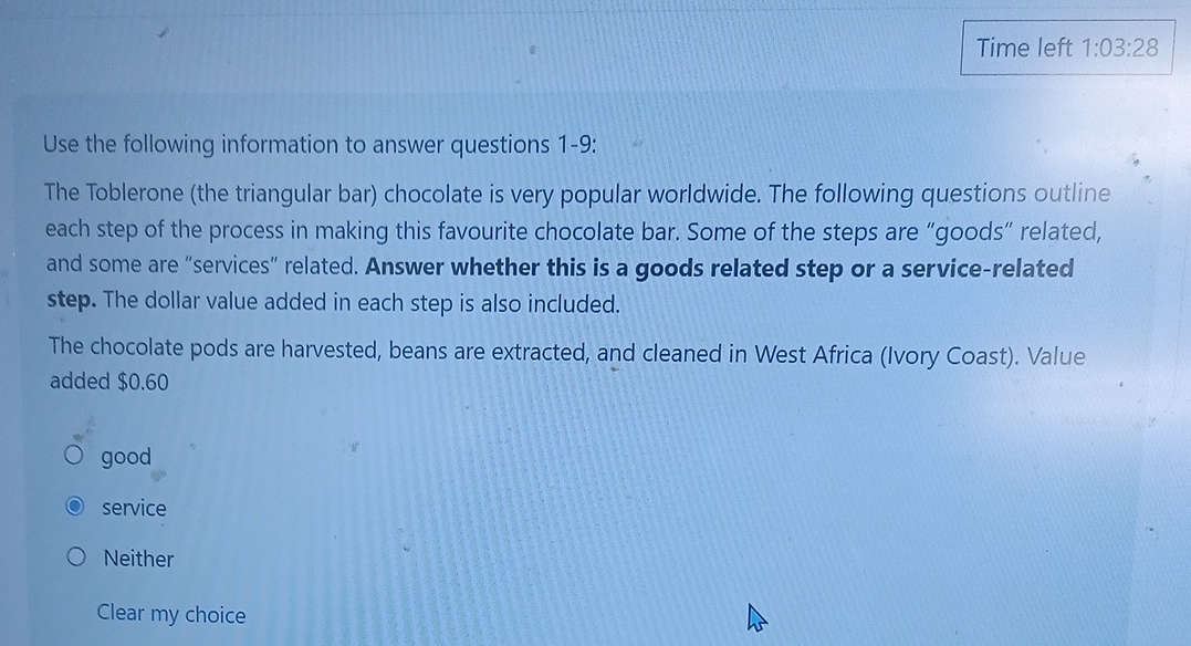 Time left 1 : 0 3 : 2 8 Use the following