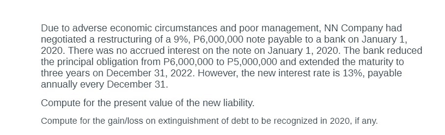 Due to adverse economic circumstances and poor