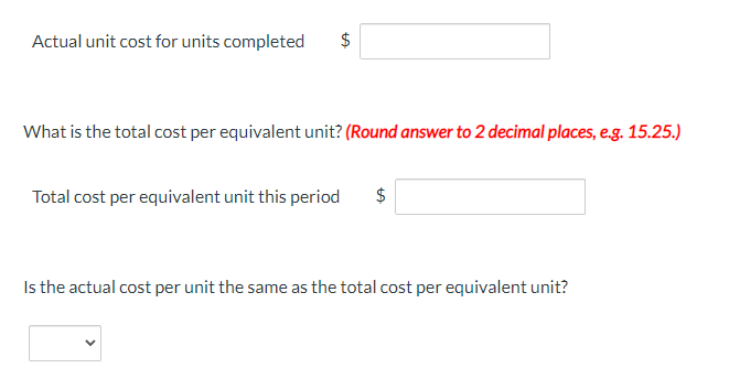 \fEa} Determine the cost per equivalent unit for