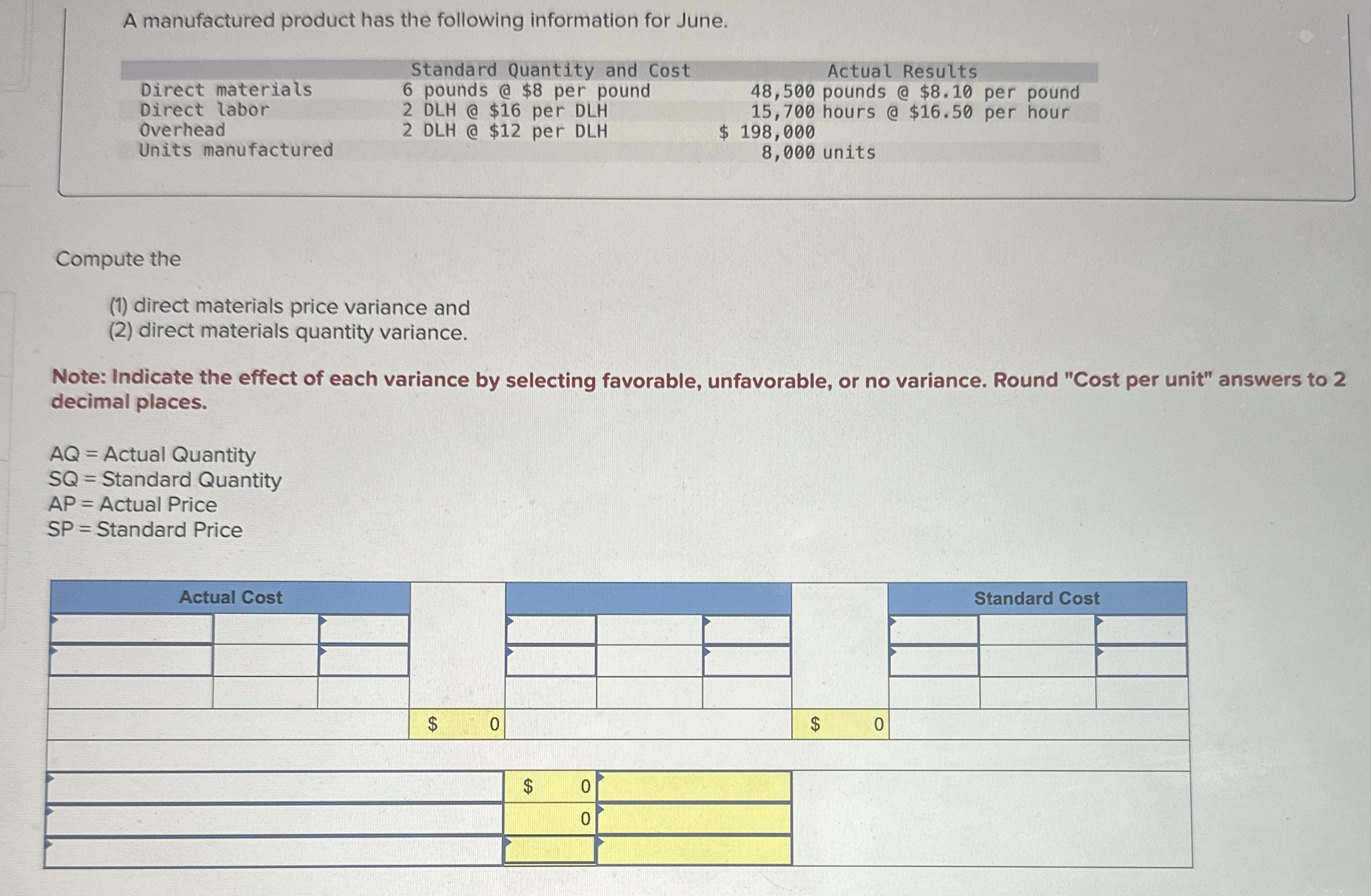 A manufactured product has the following