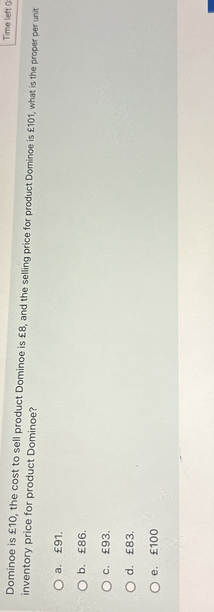 Dominoe is 1 0 , the cost to sell product Dominoe