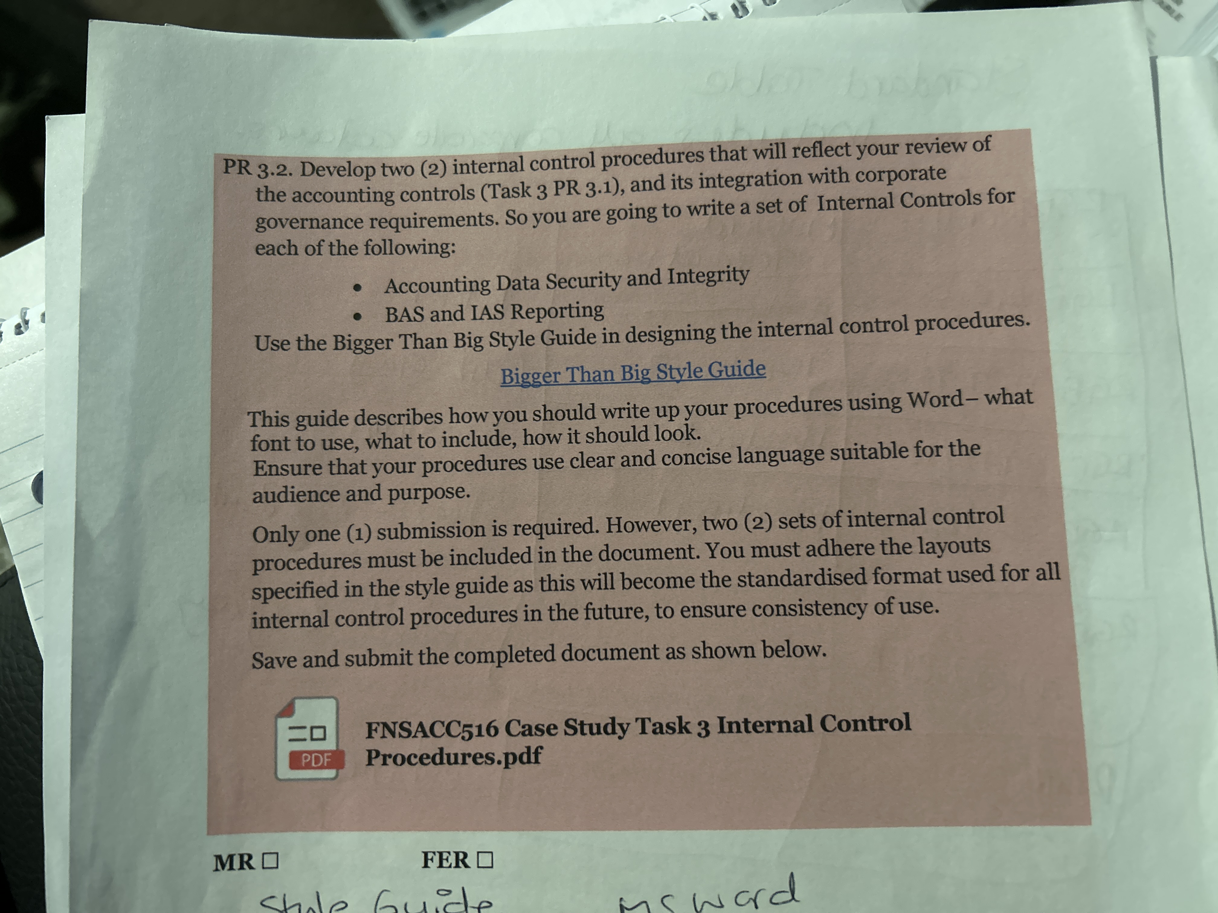 PR 3.2. Develop two (2) internal control