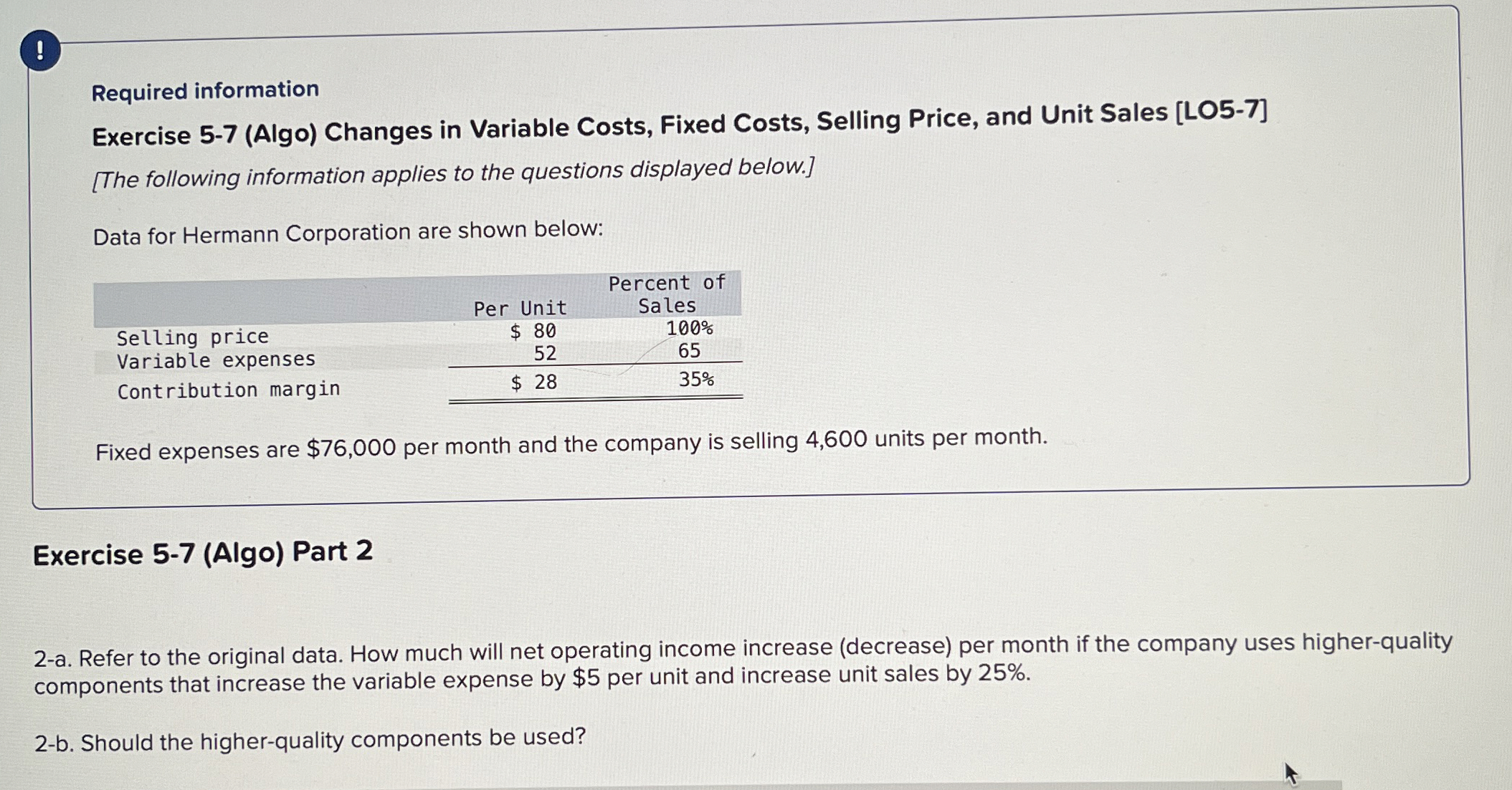 ! Required information Exercise 5 - 7 ( Algo )