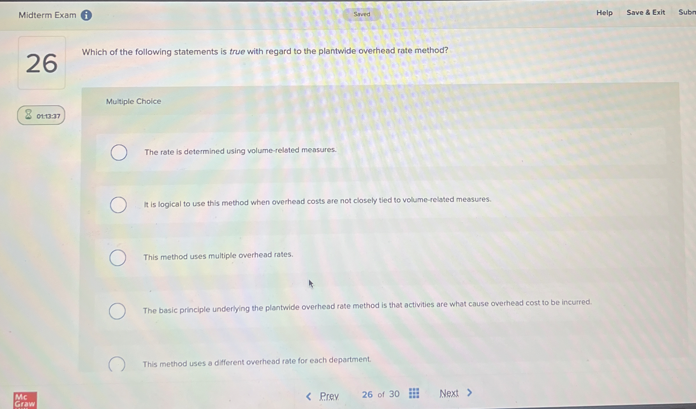 Midterm Exam i Saved Help Save & Exit Subn 2 6