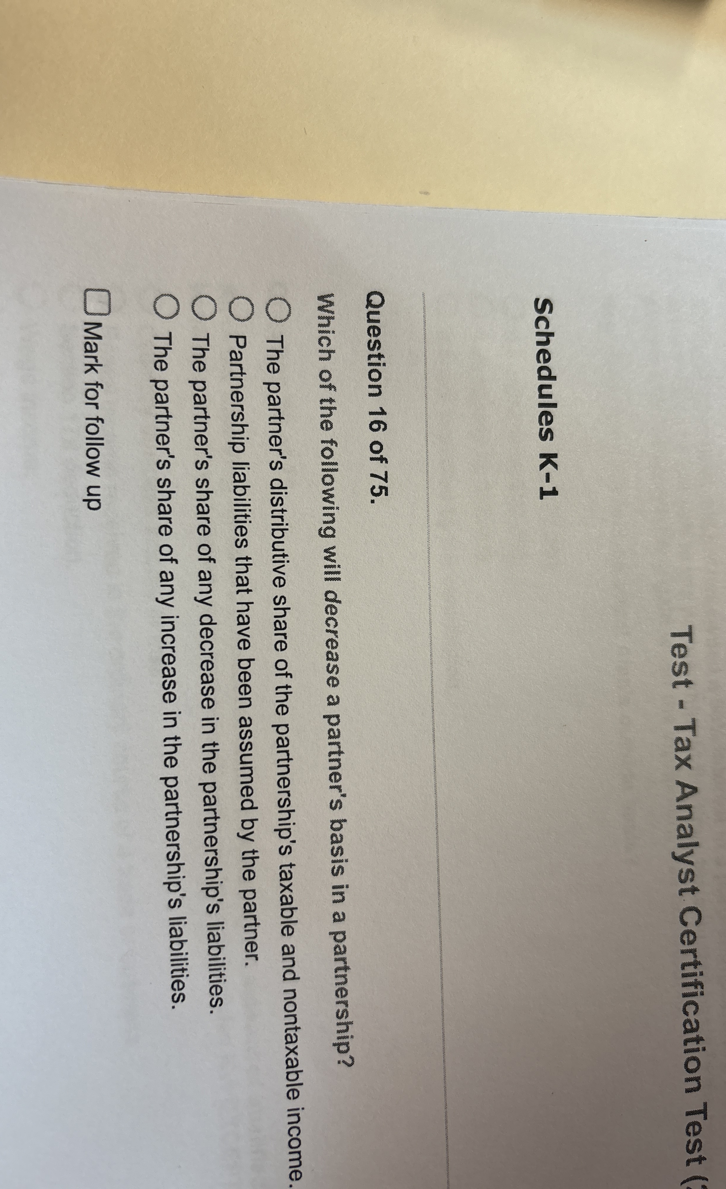 Test - Tax Analyst Certification Test ( Schedules