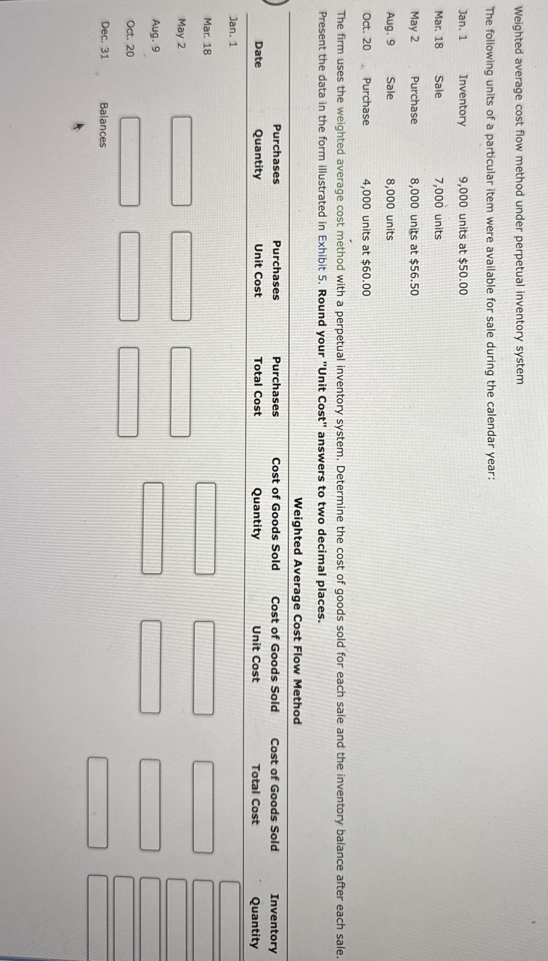 Weighted average cost flow method under perpetual