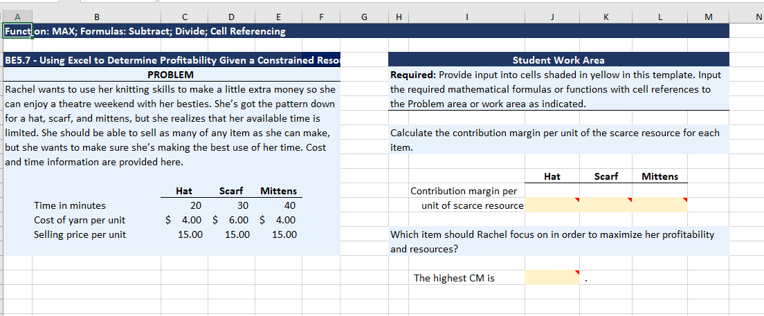 A B C D E F on: MAX; Formulas: Subtract; Divide;