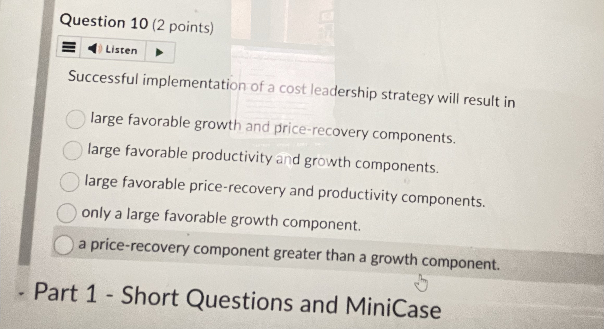 Question 1 0 ( 2 points ) Listen Successful