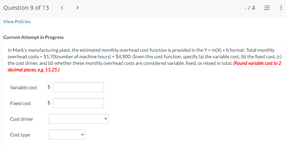 Question 9 of 13 <  style=